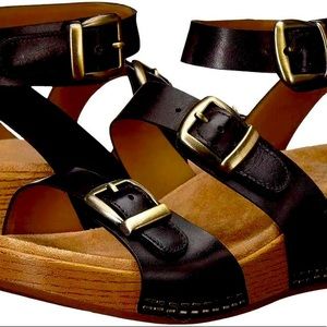 Dansko Women Sandal Black leather ankle strap buckles heel Lou  US 6.5 7 EUR 37